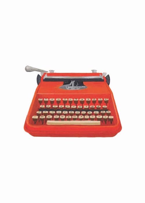 Peinture gouache d'une machine à écrire vermillon